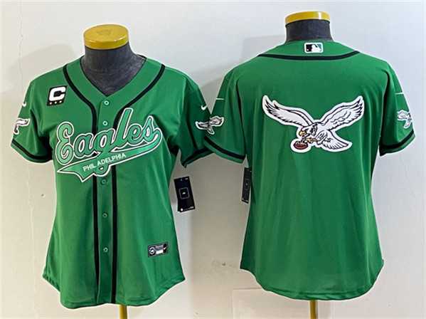 Womens Philadelphia Eagles Green Team Big Logo With 3-Star C Patch Cool Base Stitched Baseball Jerseys->women nfl jersey->Women Jersey